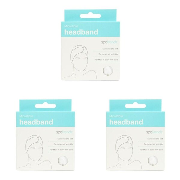 3PK Annabel Trends Spa Microfibre Headband Bath/Cosmetic Hair Band 60x8cm White
