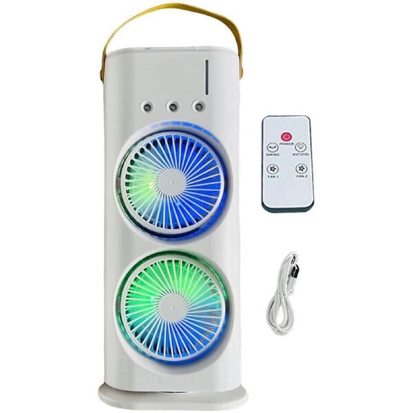 Double-Headed Fans Spray Air Conditioner Quick CoolingFans White Rechargeable/USB for Office Home