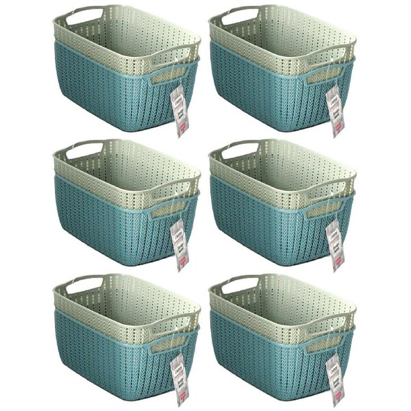 12x Kemasi Home Storage Organisation Basket Tubs Knitted Pattern Medium Asstd