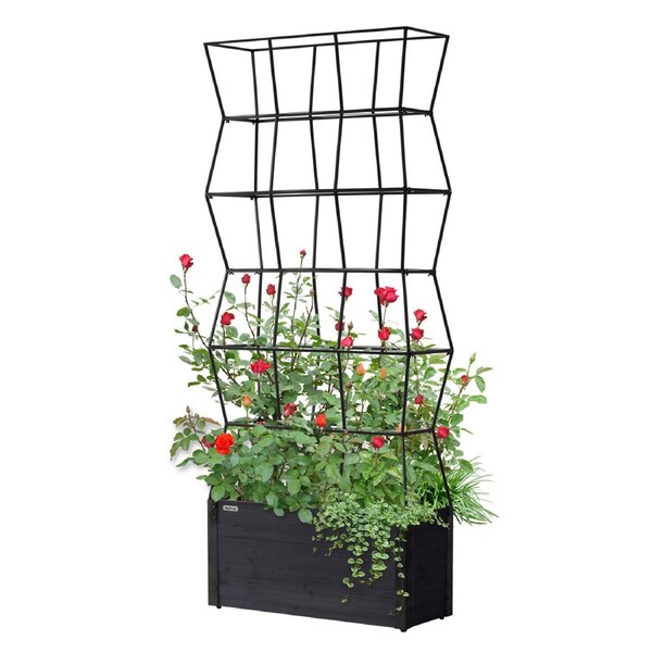 VegTrug Timber Planter Box with Partition Trellis 915 x 350 x 2235mm Charcoal