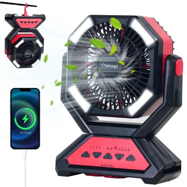Catzon 20000mAh Camping Fan with LED Light Auto-Oscillating Desk Fan with Remote Hook 4 Timers USB Fan for Camping Jobsite-Pink