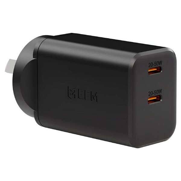 EFM Eco 50W Dual Port GaN Wall Charger with PD and PPS - Black