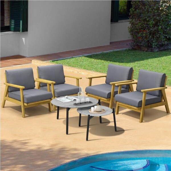 Livsip Outdoor Lounge Set 6PCS Patio Furniture 2pc Grey Coffee Side Table Sets