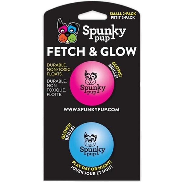Spunky Pup Fetch & Glow Durable Dog Toy Ball Small 5cm 2 Pack