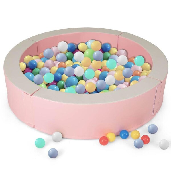 Costway Detachable Foam Ball Pit PU Leather Pool Barrier w/50 Ocean Play Balls Padding Activity Toy
