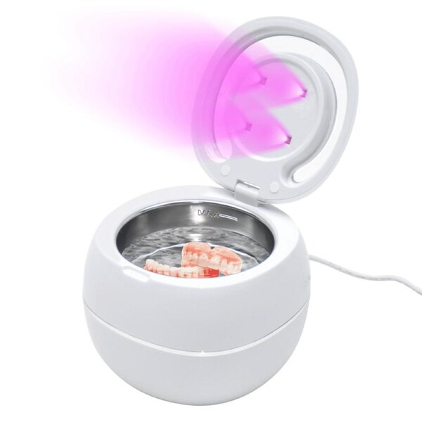 Ultrasonic UV Cleaner Portable 42khz Dual Mode Cleaner 180-220ml with Chamber and Timer for Dentures Aligner Retainer Dental and Jewellery Cleaning Machine