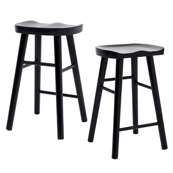 2X Wooden Bar Stool Dining Chair Pine Wood FRIDA 65cm BLACK
