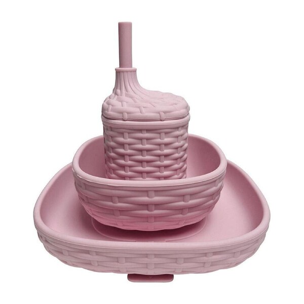 3pc Annabel Trends Silicone Rattan-Look Baby Feeding Dinner Set Cup/Bowl Pink