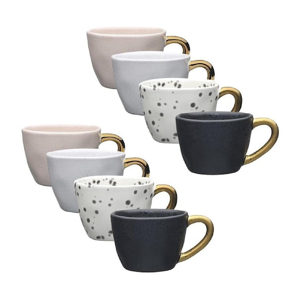 2x 4pc Ecology Speckle 60ml Espresso Cups w/Gold Handle Coffee Mug Drinkware Set