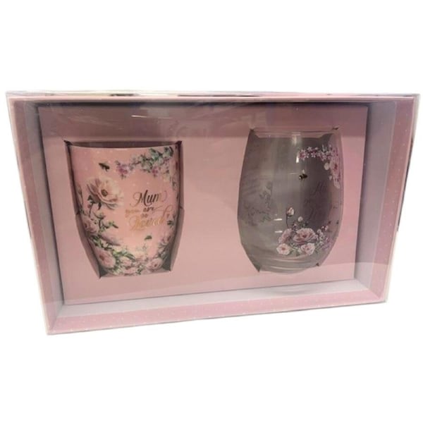 Mum Pretty in Pink Mug & Stemless Wine Glass Set