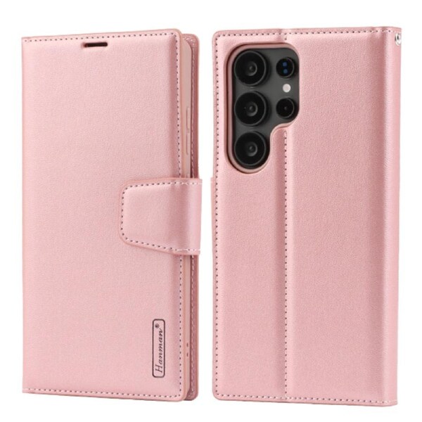 ZUSLAB Case for Samsung Galaxy S25 Ultra Hanman Leather Wallet Card Holder Cover For Samsung (2025) - Rose Gold