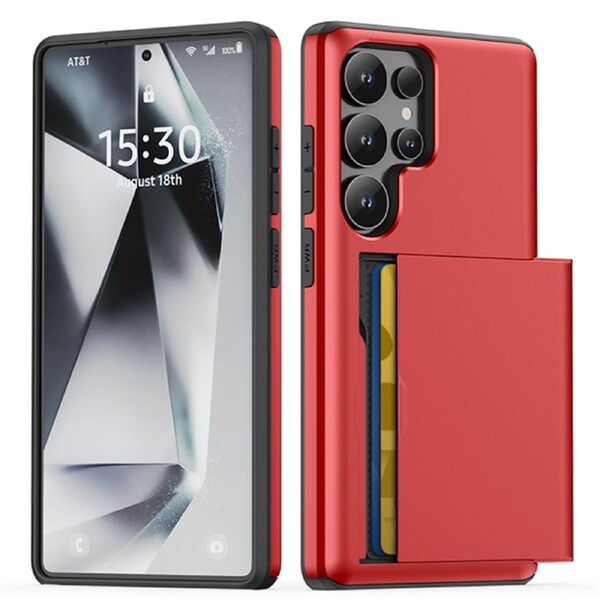 ZUSLAB Case for Samsung Galaxy S25 Ultra Slide Armor Card Holder Protective Shockproof Hard Back Cover For Samsung (2025) - Red