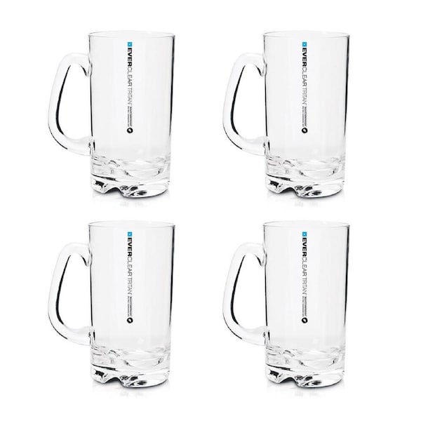 4pc Everclear Tritan Plastic Beer Mug Steins Party Drinkware Set 530ml Clear