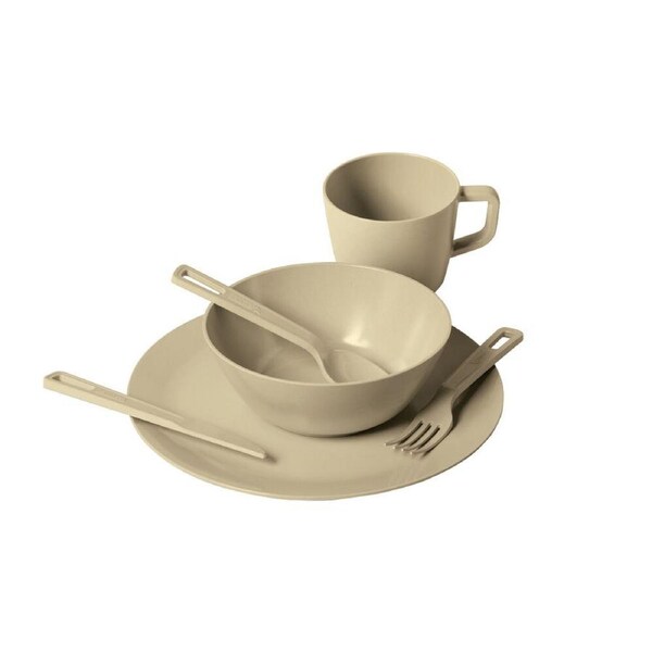 6pc Campfire Bamboo Dinner Tableware Set w/ Mesh Bag For 1 Person Cream