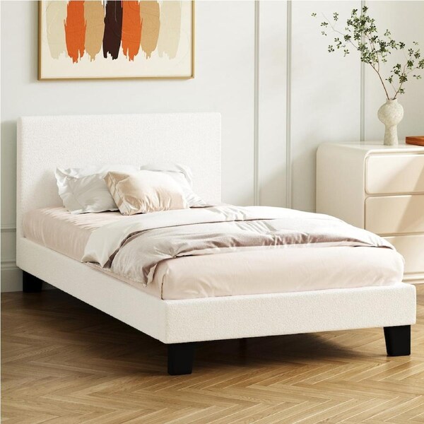 Oikiture Bed Frame Queen Double King Single Boucle Fabric Platform Double