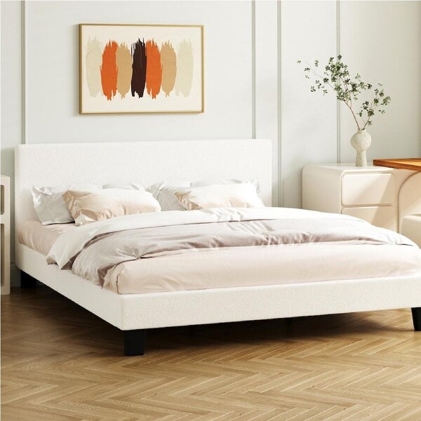 Oikiture Bed Frame Queen Double King Single Boucle Fabric Platform Queen