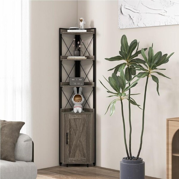 Costway 6-Tier Corner Bookcase Corner Shelf Display Storage Rack w/Cabinet Standing Bookshelf Living Room