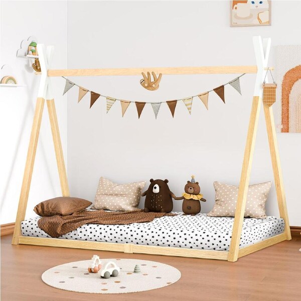 ALFORDSON Bed Frame Wooden Single Timber Teepee House Base Platform Oak TARAN