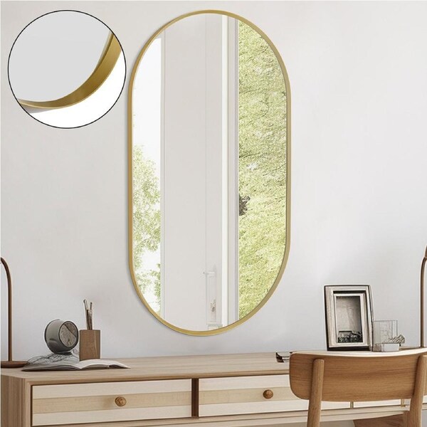 ACA Bathroom Wall Mirror Oval Gold Aluminium Frame Make-up Hung Decor Bracket Corridor 50x90CM