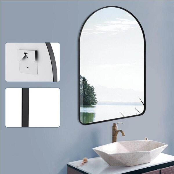60x90cm Black Arched Wall Mirrors Aluminium Frame Makeup Mirror Vanity Home Decor