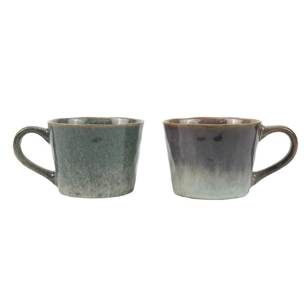 2X Reactive Glazed Ceramic Organic Coffee Mug 350ml Natural EARTHY GREY BLUE