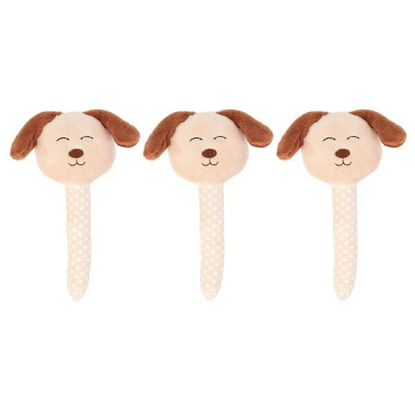 3PK Annabel Trends Mini Hand Rattle Plush Baby Sensory Animal Toy 14cm Puppy