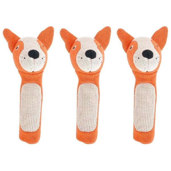 3PK Annabel Trends Knit Hand Rattle Baby Sensory/Squeak Animal Toy 18.5cm Dingo
