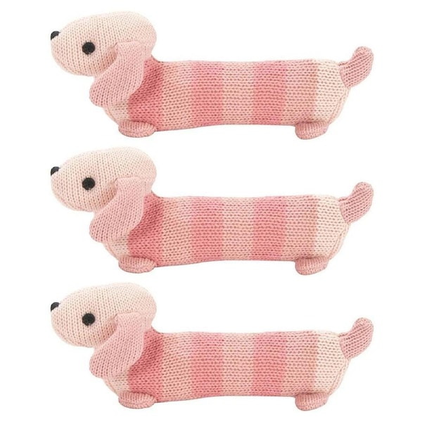 3PK Annabel Trends Knit Hand Rattle Baby Sensory Animal Toy 19cm Dachshund Pink