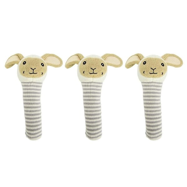 3PK Annabel Trends Knit Hand Rattle Baby Sensory/Squeak Animal Toy 18.5cm Lamb