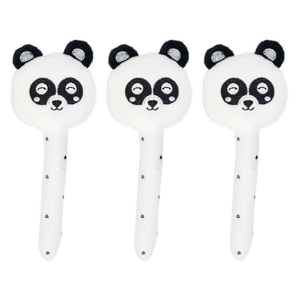 3PK Annabel Trends Mini Hand Rattle Plush Baby Sensory Animal Toy 14cm Panda