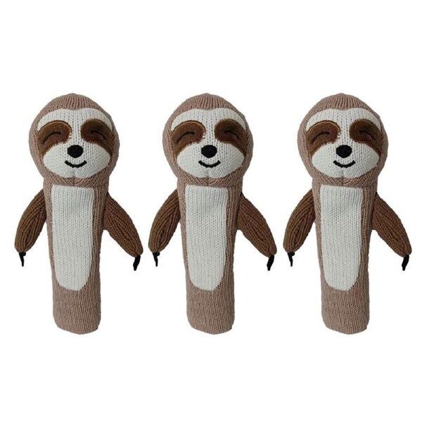 3PK Annabel Trends Knit Hand Rattle Baby Sensory/Squeak Animal Toy 18.5cm Sloth
