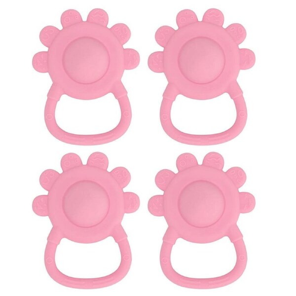 4PK Annabel Trends Silicone Hand Rattle/Teether Baby/Toddler Sensory Toy Pink