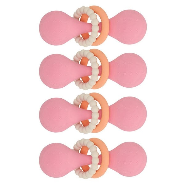 4PK Annabel Trends Silicone Dumbbell Rattle/Rings Baby/Children Sensory Toy Pink