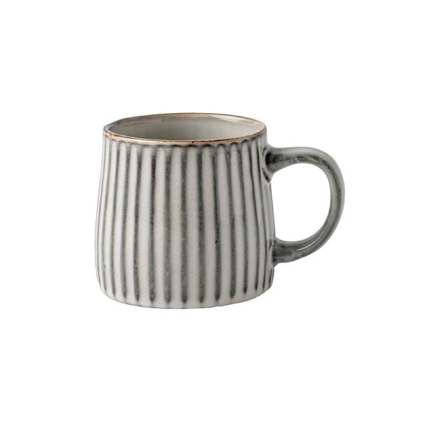 High-Fired Ceramic Stoneware Ribbed Stripe Mug 460ml Matt EARTHY GREY