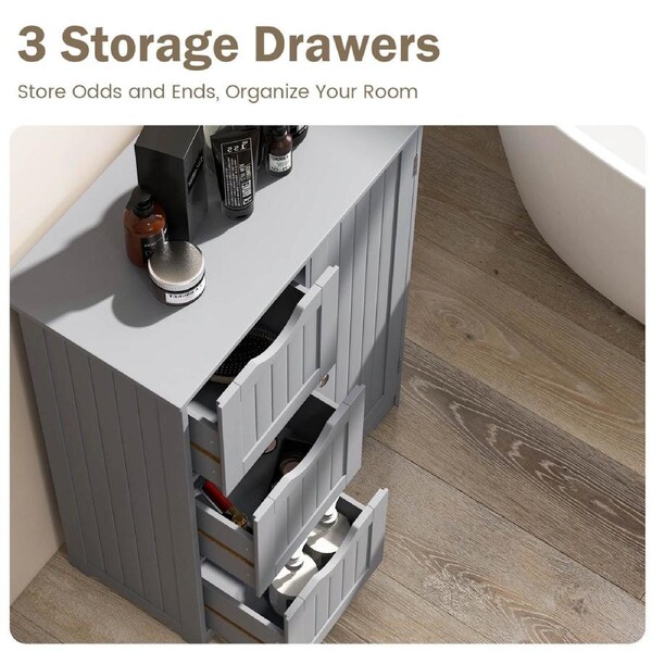 Giantex Bathroom Cabinet Cupboard Storage Organizer Freestanding Side Cabinet Grey