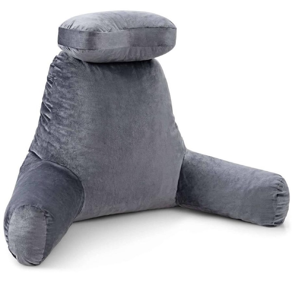 Giantex Big Bed Rest/Reading Pillow w/Support Arms Plush Back Support Cushion Grey