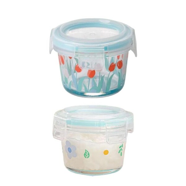 2pcs Glass Food Lunch Box Portable Fresh Seal Storage Container for Meal