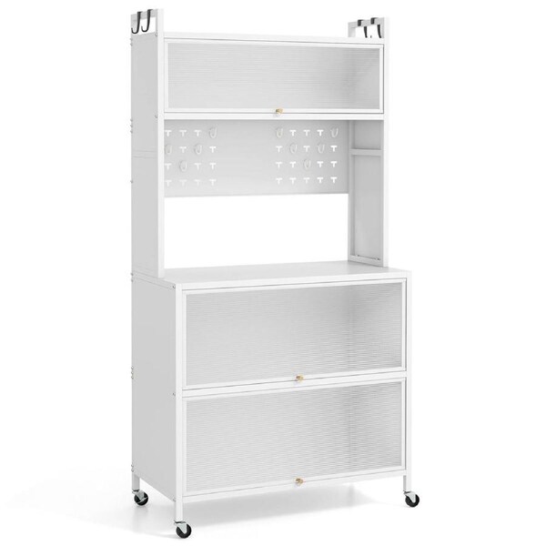 Giantex Kitchen Bakers Rack Microwave Oven Stand Coffee Bar Cabinet White