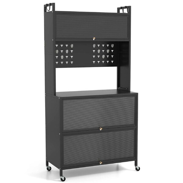 Giantex Kitchen Bakers Rack Microwave Oven Stand Coffee Bar Cabinet Black
