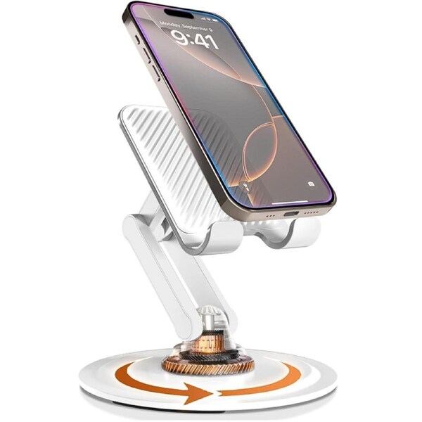 LISEN 360° Rotatable Cell Phone Stand for Desk, Foldable Cell Phone Holder for Table, Mobile Phone Holder for Desk Accessories, Compatible with iPhone 16 15, Samsung, Google, All 4-8 Inch Smartphones