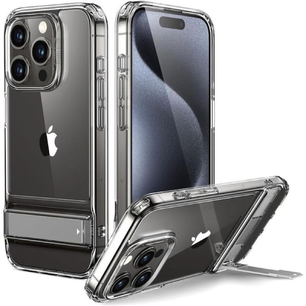 ESR for iPhone 15 Pro Max Case, Metal Kickstand Case, 3 Stand Modes, Military-Grade Drop Protection, Supports Wireless Charging, Slim Back Cover with Patented Kickstand, Boost Series, Clear