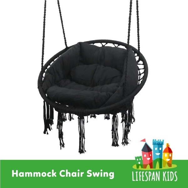 Lifespan Kids Hammock Hanging Swing Chair with Cushions in Black