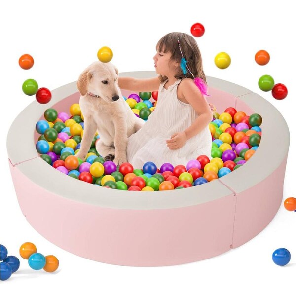 Babyjoy 113cm Baby Ball Pit Detachable Foam Ball Pit w/50 Ocean Balls PU Leather Kids Play Center Pink