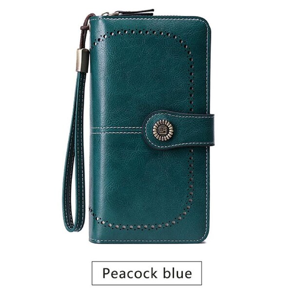 Blue Women Leather Zipper Wallet Lady Long Purse Card Holder Coin Case Handbag Clutch