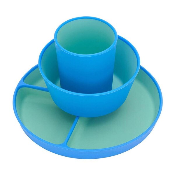 3pc Annabel Trends Silicone Two Tone Dinner Set Kids/Toddler Dinnerware Blue