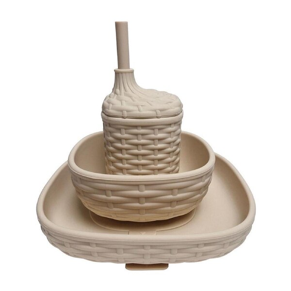 3pc Annabel Trends Silicone Rattan Textured Dinner Set Baby Dinnerwear Natural