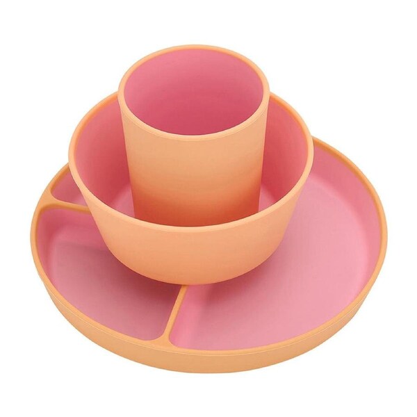 3pc Annabel Trends Silicone Two Tone Dinner Set Kids/Toddler Dinnerware Pink