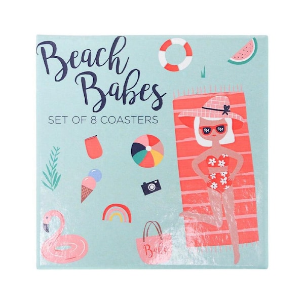 8pc Annabel Trends Coaster Set Home/Kitchen/Tabletop Round Decor Beach Babes