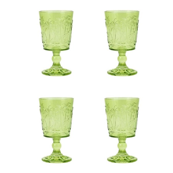 4pc Annabel Trends Goblet Glass Palm Tree Wine Cup Set Barware 16cm Green