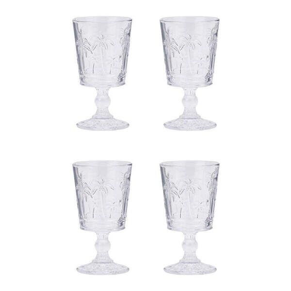 4pc Annabel Trends Goblet Glass Palm Tree Wine Cup Set Barware 16cm Clear